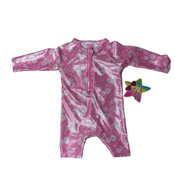 Real Love Baby Girls Shimmer Daisy Rashguard One Piece Pink Swimsuit 0-3 MO New - Picture 1 of 7